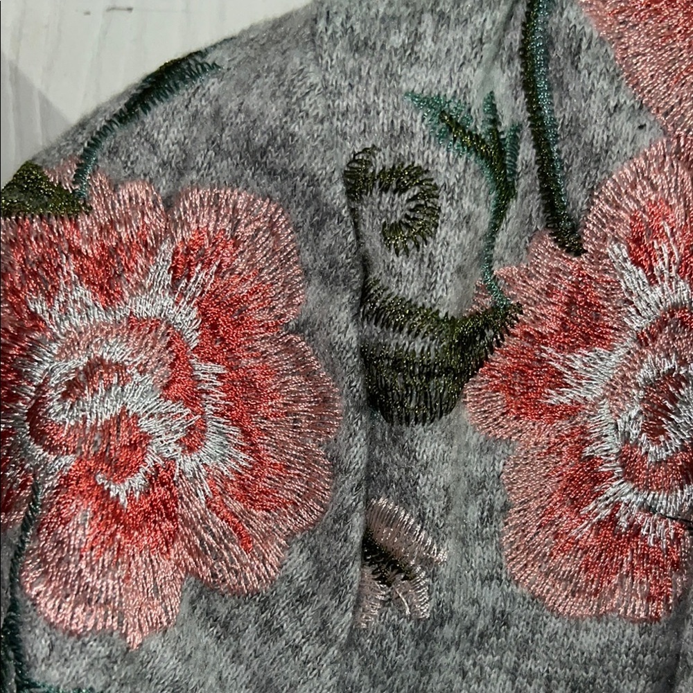 INC International Concepts Gray and Red Floral Cardigan - Picture 8 of 11